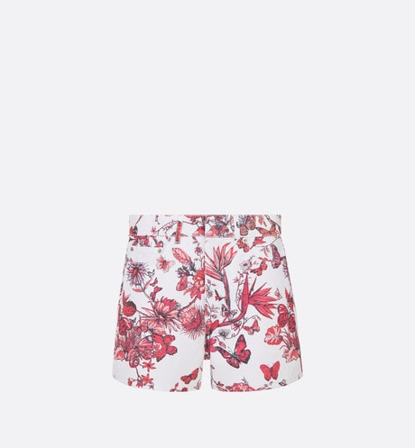 Shorts • White Cotton Denim with Red Toile de Jouy Mexico Motif