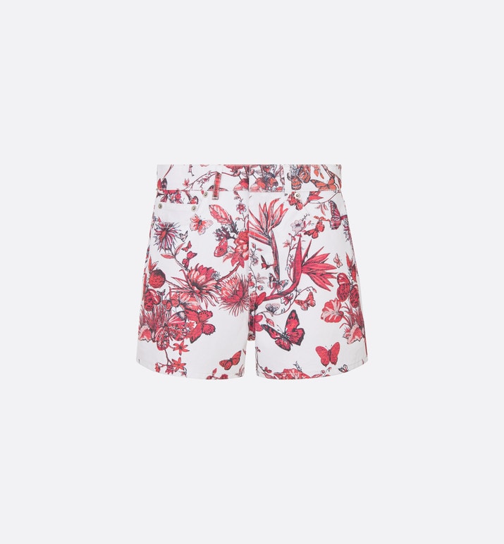 Shorts • White Cotton Denim with Red Toile de Jouy Mexico Motif