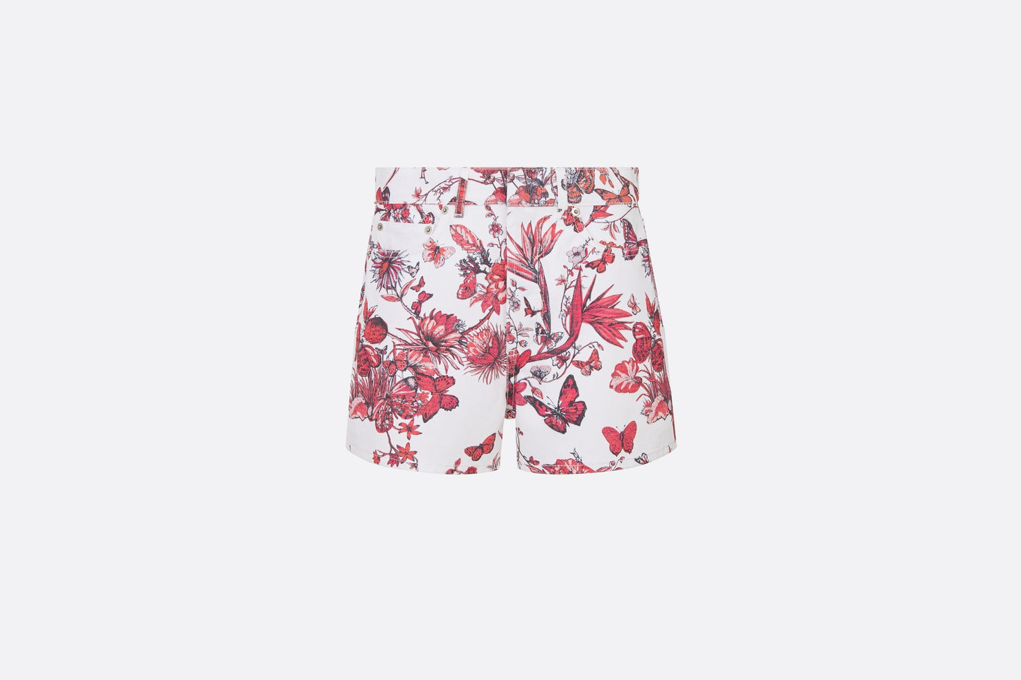 Shorts • White Cotton Denim with Red Toile de Jouy Mexico Motif