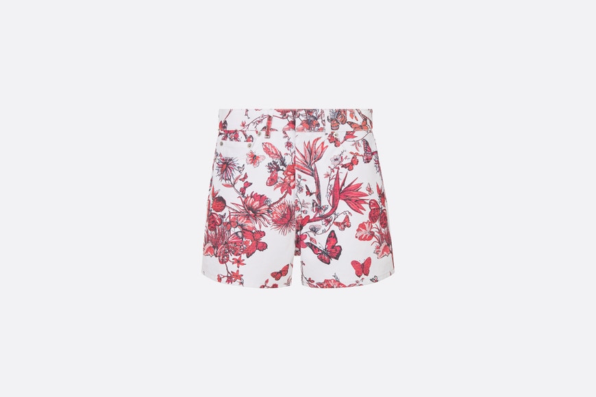 Shorts • White Cotton Denim with Red Toile de Jouy Mexico Motif