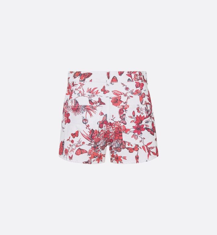 Shorts • White Cotton Denim with Red Toile de Jouy Mexico Motif