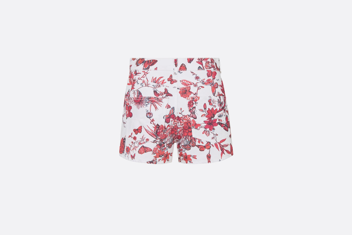 Shorts • White Cotton Denim with Red Toile de Jouy Mexico Motif