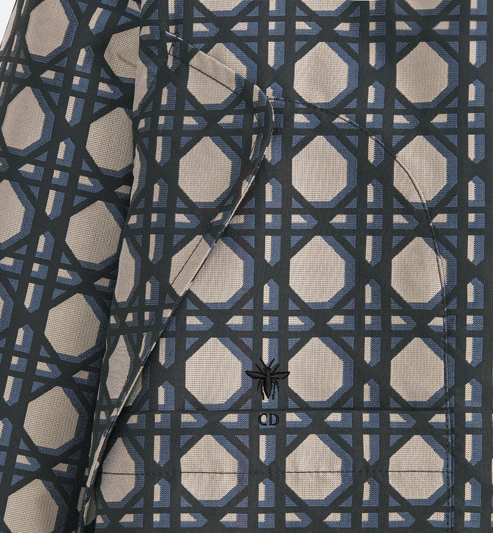 Macrocannage Waterproof Hooded Jacket • Navy Blue Technical Taffeta