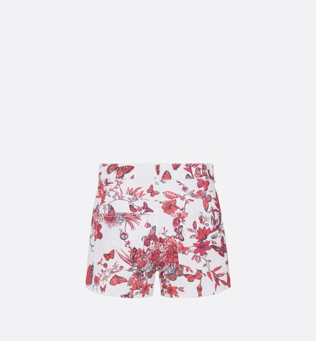Shorts • White Cotton Denim with Red Toile de Jouy Mexico Motif