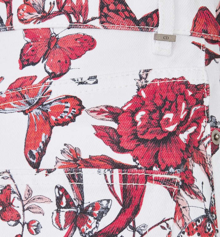 Shorts • White Cotton Denim with Red Toile de Jouy Mexico Motif