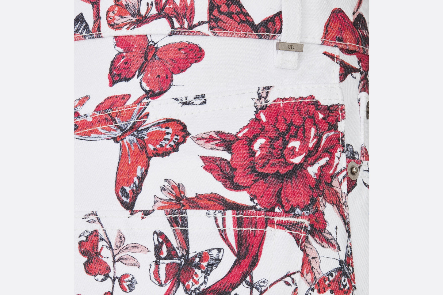 Shorts • White Cotton Denim with Red Toile de Jouy Mexico Motif