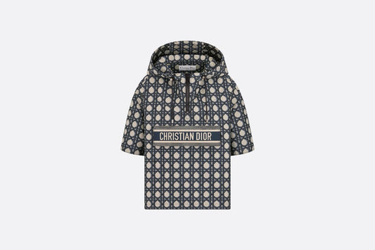 Macrocannage Short-Sleeved Hooded Short Anorak • Navy Blue Technical Taffeta