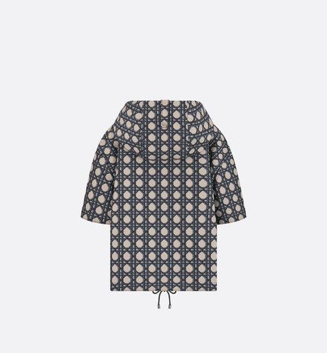 Macrocannage Short-Sleeved Hooded Short Anorak • Navy Blue Technical Taffeta