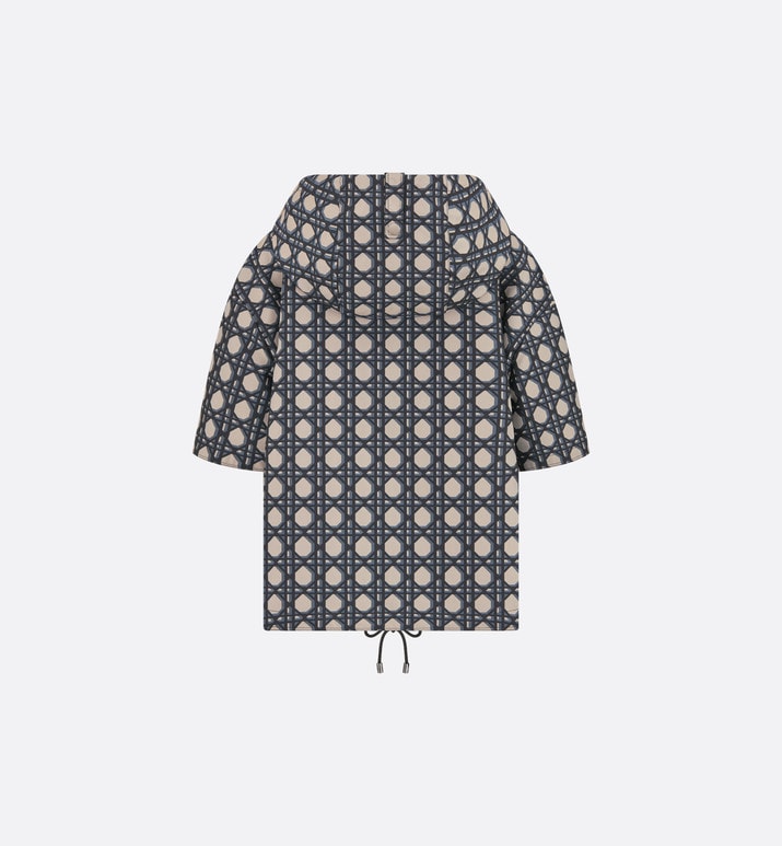 Macrocannage Short-Sleeved Hooded Short Anorak • Navy Blue Technical Taffeta