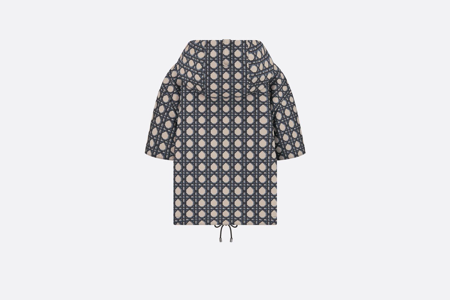 Macrocannage Short-Sleeved Hooded Short Anorak • Navy Blue Technical Taffeta