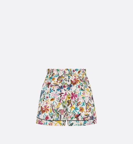 Shorts • White Silk Twill with Multicolor Toile de Jouy Fantastica Motif