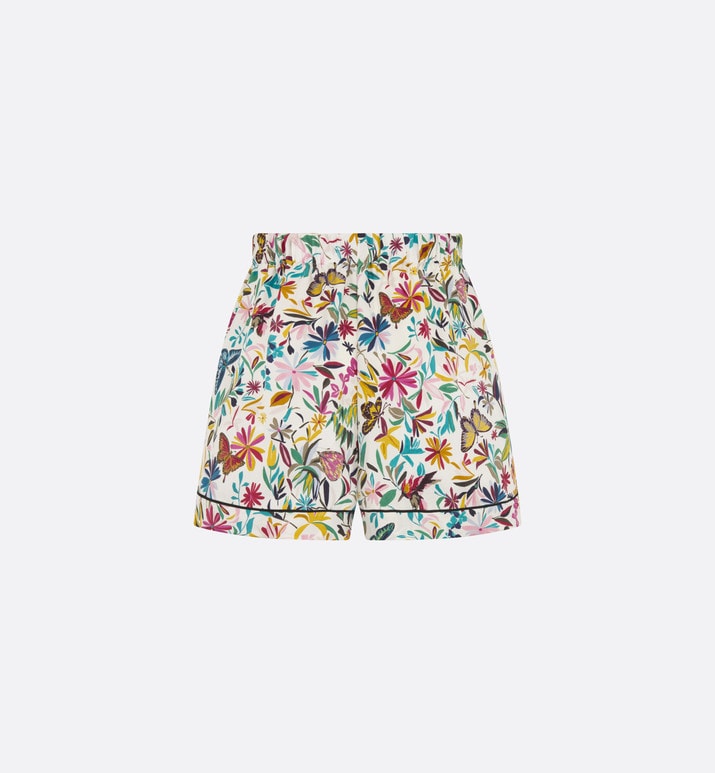 Shorts • White Silk Twill with Multicolor Toile de Jouy Fantastica Motif