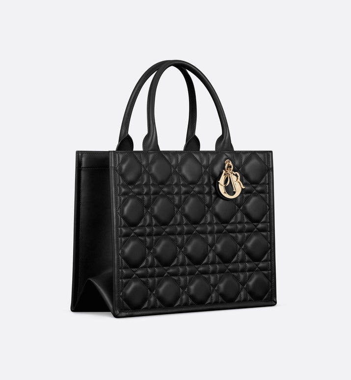 Medium Dior Book Tote • Black Macrocannage Calfskin (36.5 x 28 x 17.5 cm)