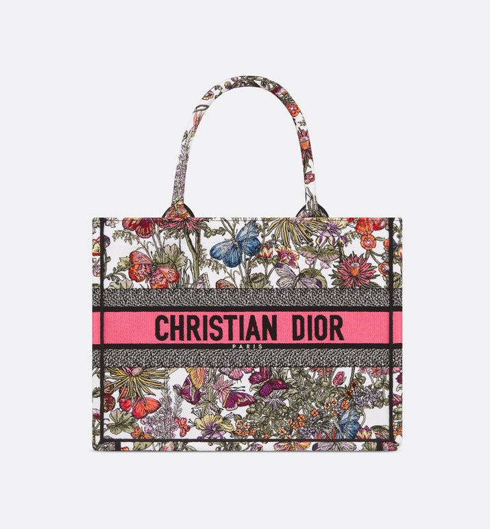 Medium Dior Book Tote • White Multicolor Mexico Millefiori Embroidery (36 x 27.5 x 16.5 cm)