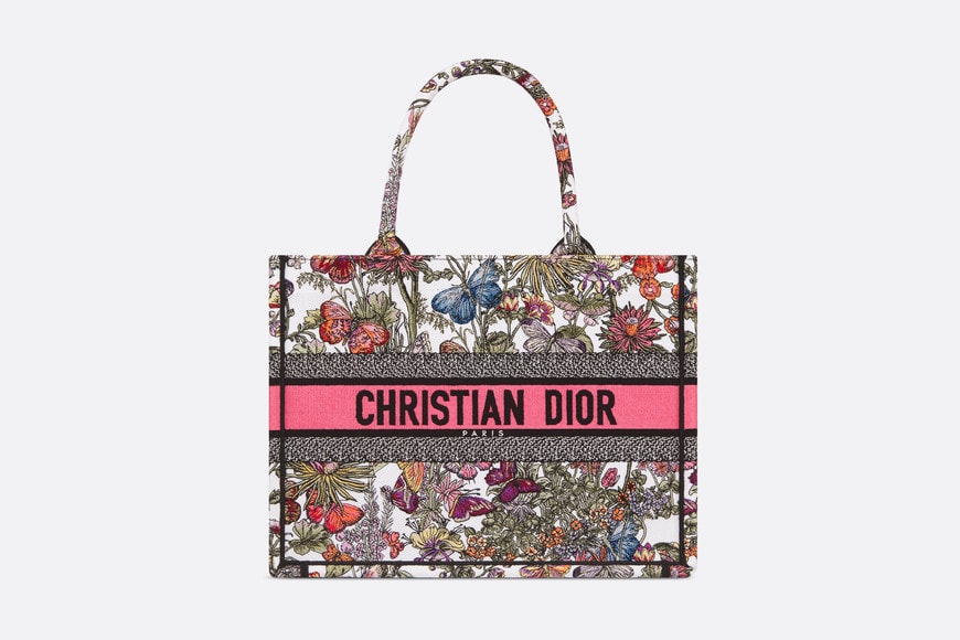 Medium Dior Book Tote • White Multicolor Mexico Millefiori Embroidery (36 x 27.5 x 16.5 cm)
