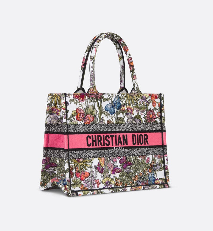 Medium Dior Book Tote • White Multicolor Mexico Millefiori Embroidery (36 x 27.5 x 16.5 cm)