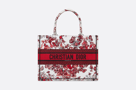 Medium Dior Book Tote • White and Red Le Cœur des Papillons Embroidery (36 x 27.5 x 16.5 cm)