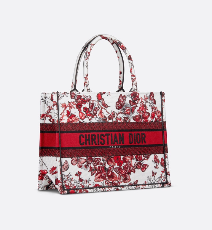 Medium Dior Book Tote • White and Red Le Cœur des Papillons Embroidery (36 x 27.5 x 16.5 cm)