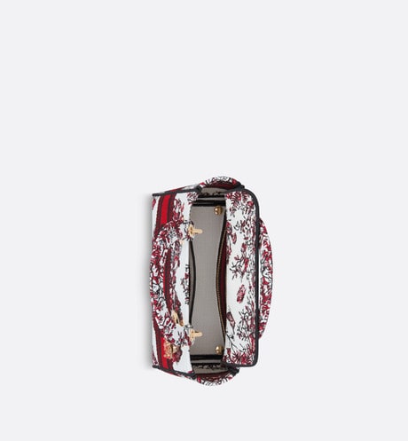 Medium Lady D-Lite Bag • White and Red Le Cœur des Papillons Embroidery