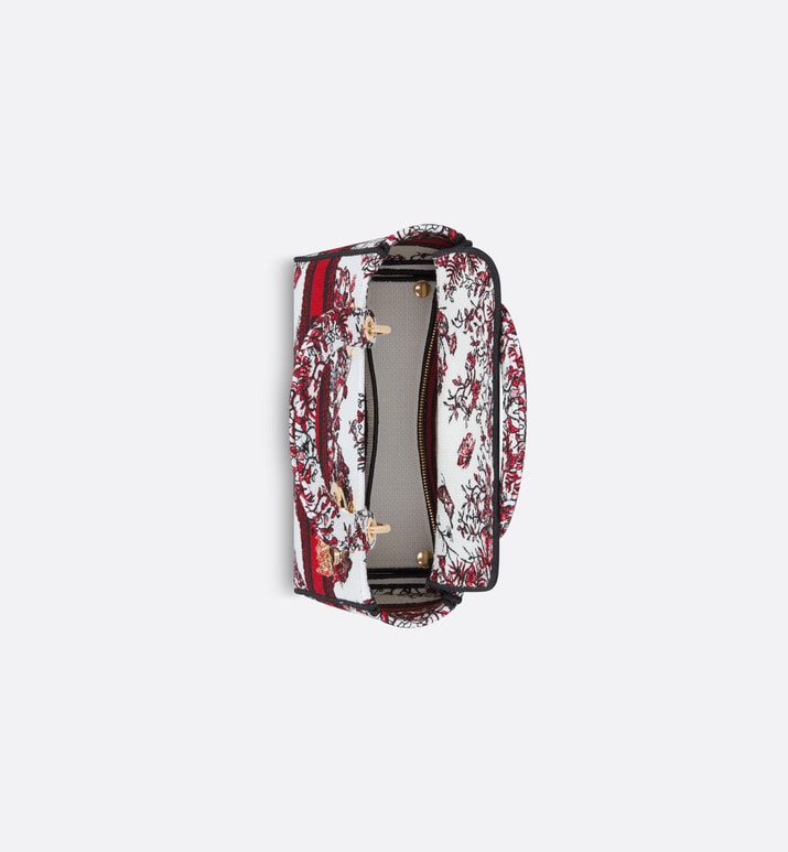 Medium Lady D-Lite Bag • White and Red Le Cœur des Papillons Embroidery