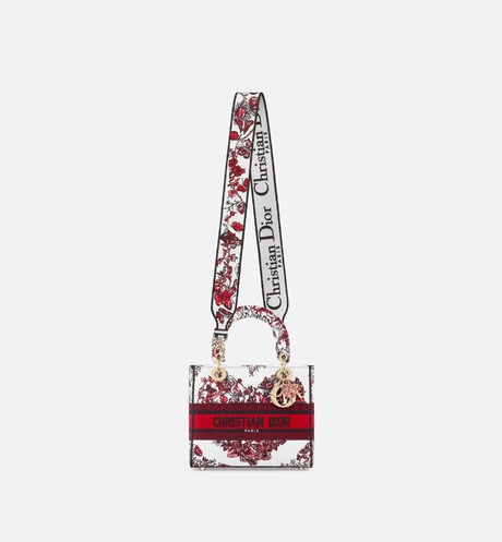 Medium Lady D-Lite Bag • White and Red Le Cœur des Papillons Embroidery