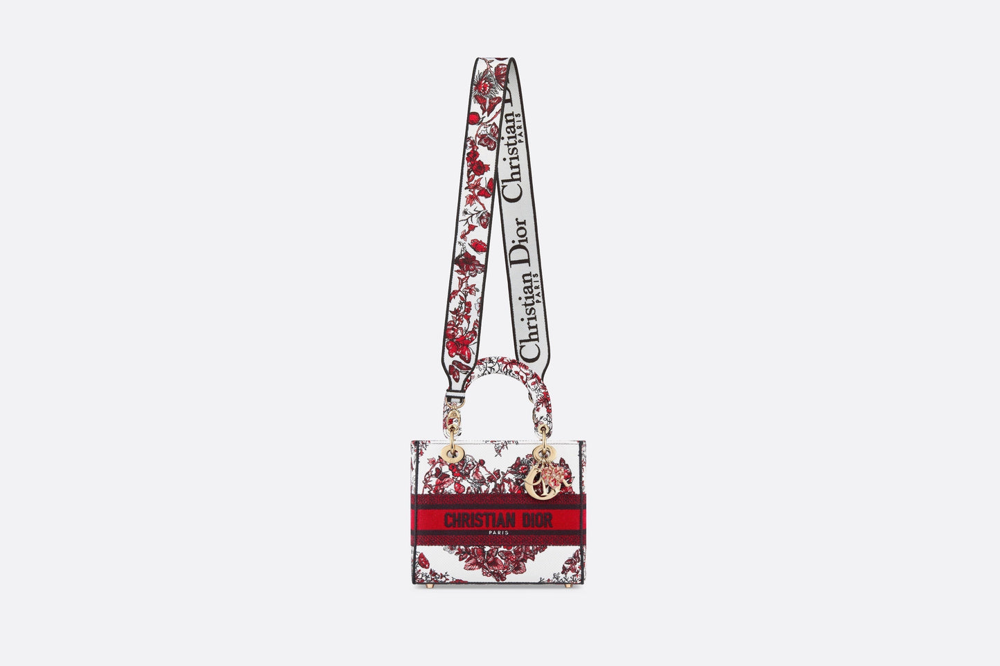 Medium Lady D-Lite Bag • White and Red Le Cœur des Papillons Embroidery