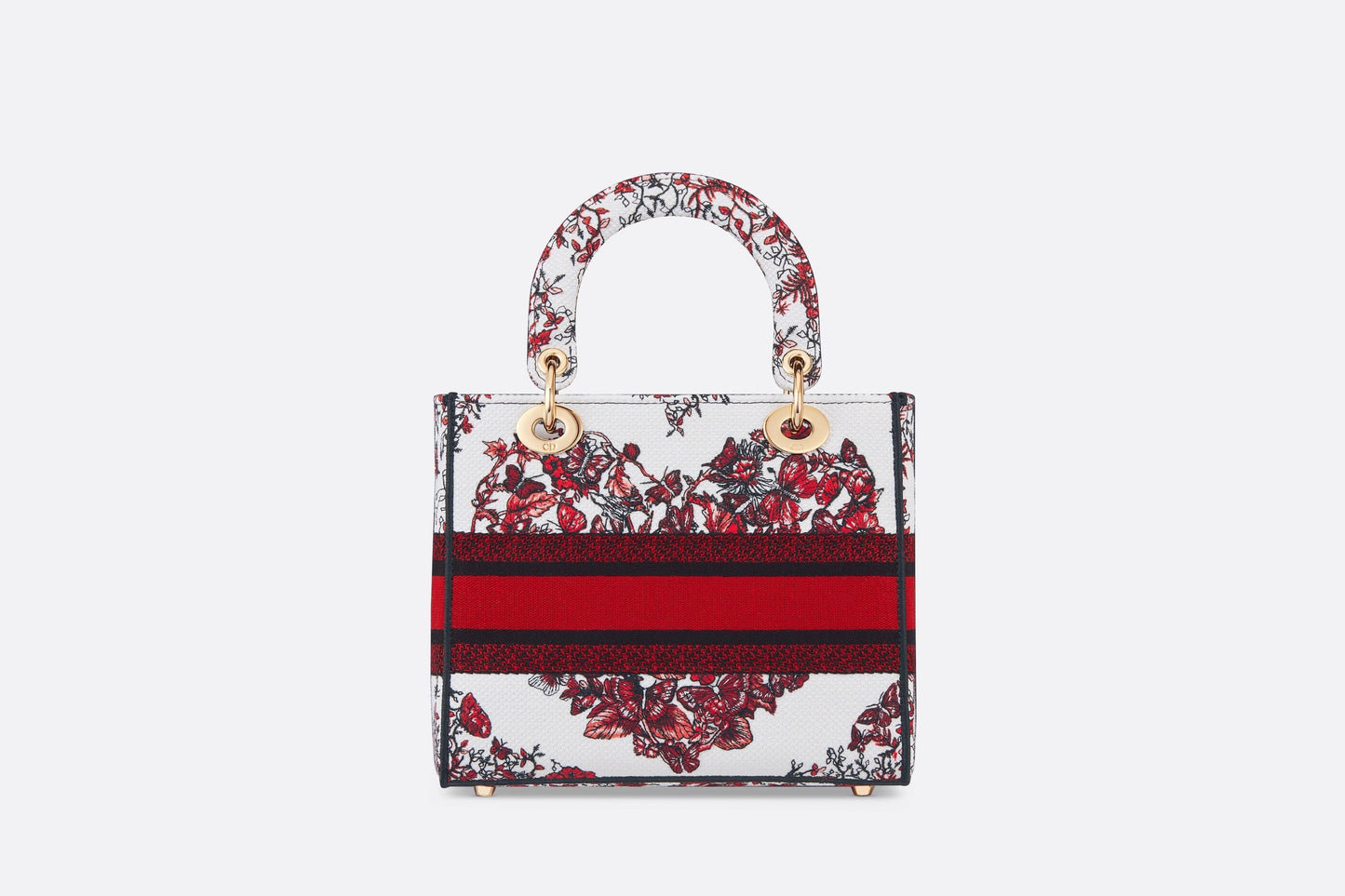 Medium Lady D-Lite Bag • White and Red Le Cœur des Papillons Embroidery