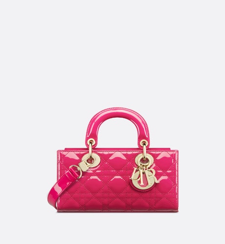 Small Lady D-Joy Bag • Passion Pink Patent Cannage Calfskin