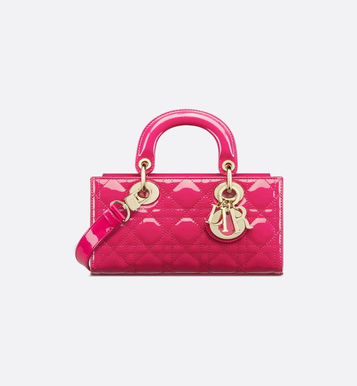 Small Lady D-Joy Bag • Passion Pink Patent Cannage Calfskin