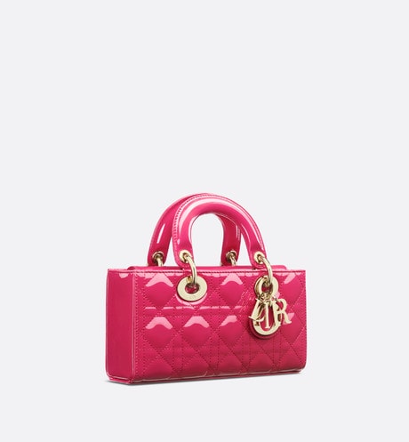 Small Lady D-Joy Bag • Passion Pink Patent Cannage Calfskin
