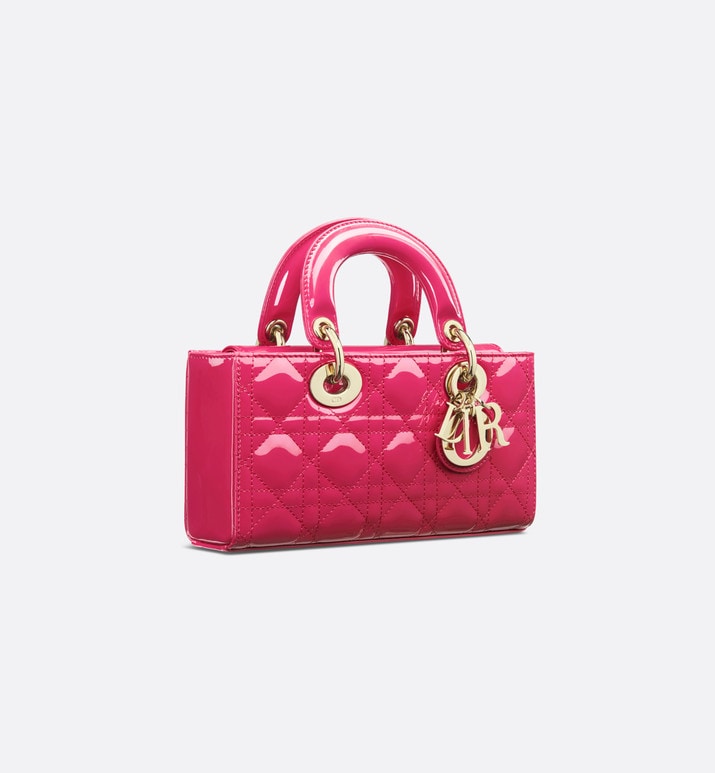 Small Lady D-Joy Bag • Passion Pink Patent Cannage Calfskin