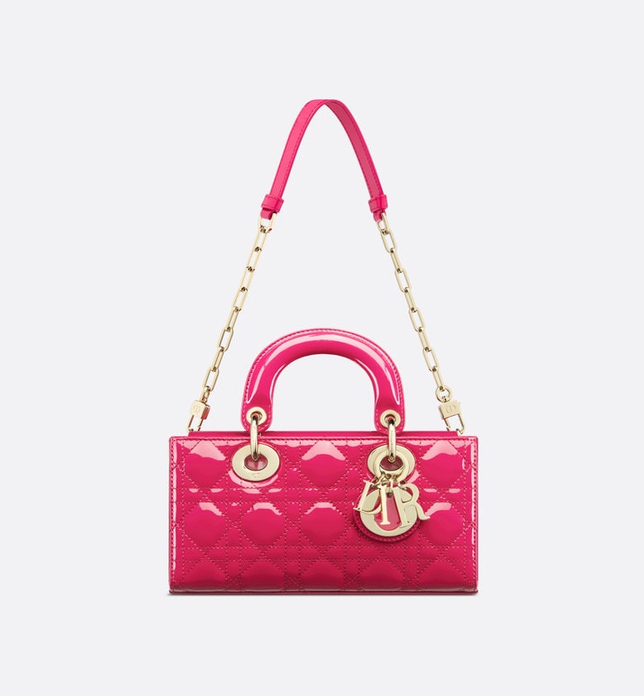 Small Lady D-Joy Bag • Passion Pink Patent Cannage Calfskin