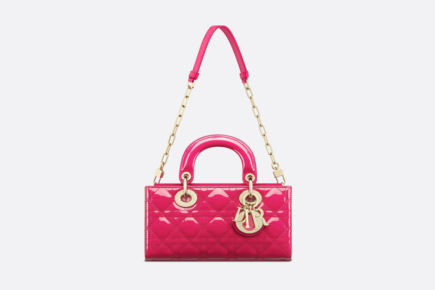 Small Lady D-Joy Bag • Passion Pink Patent Cannage Calfskin