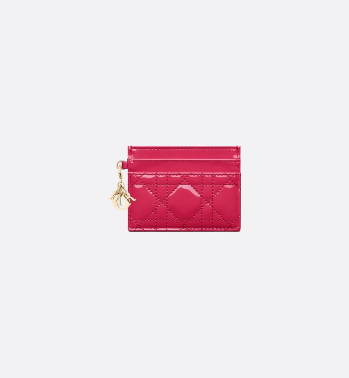 Lady Dior Five-Slot Card Holder • Passion Pink Patent Cannage Calfskin