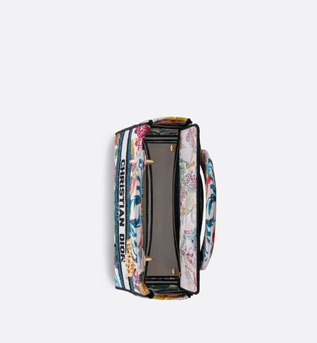 Medium Lady D-Lite Bag • White Multicolor Toile de Jouy Fantastica Embroidery