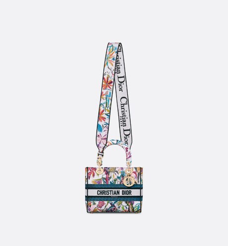Medium Lady D-Lite Bag • White Multicolor Toile de Jouy Fantastica Embroidery