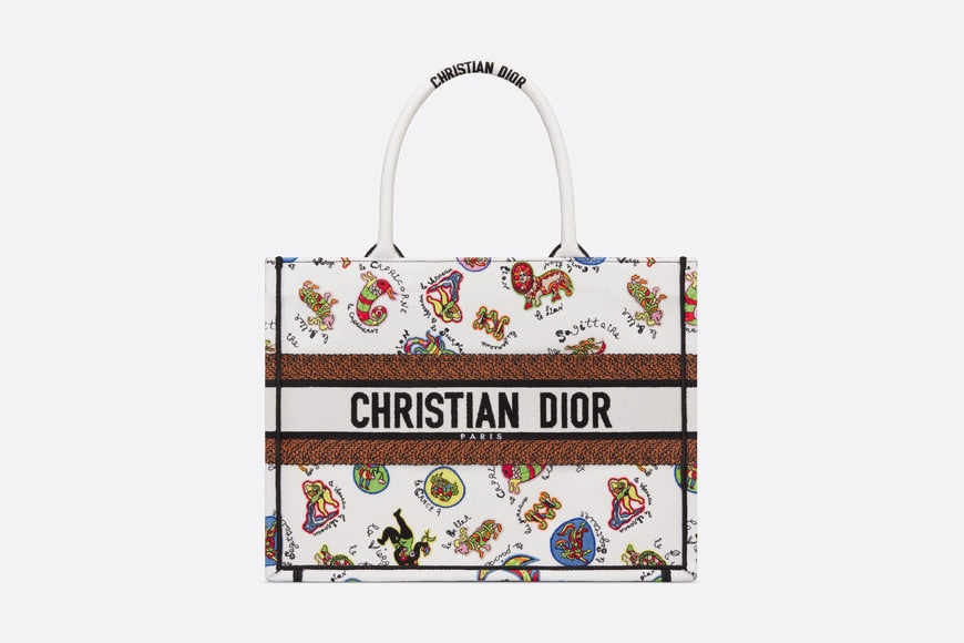 Medium Dior Book Tote • White Multicolor Dragon Zodiac Embroidery (36 x 27.5 x 16.5 cm)