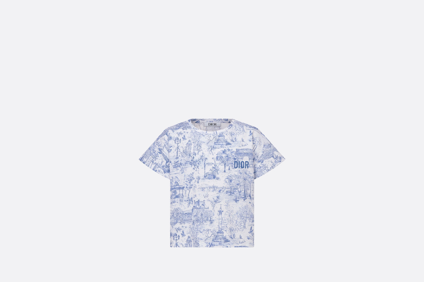 Kid's T-Shirt • Ivory Cotton Jersey with Blue Toile de Jouy Paris Print