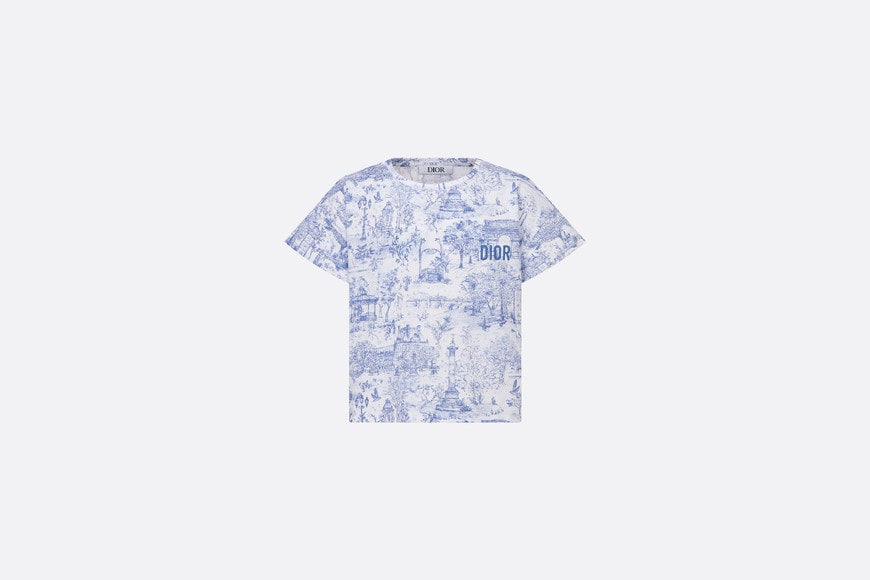 Kid's T-Shirt • Ivory Cotton Jersey with Blue Toile de Jouy Paris Print