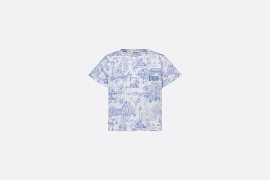 Kid's T-Shirt • Ivory Cotton Jersey with Blue Toile de Jouy Paris Print