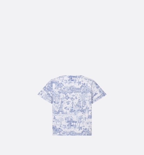 Kid's T-Shirt • Ivory Cotton Jersey with Blue Toile de Jouy Paris Print