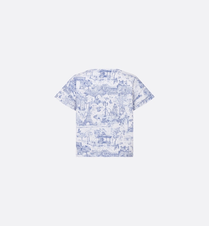 Kid's T-Shirt • Ivory Cotton Jersey with Blue Toile de Jouy Paris Print