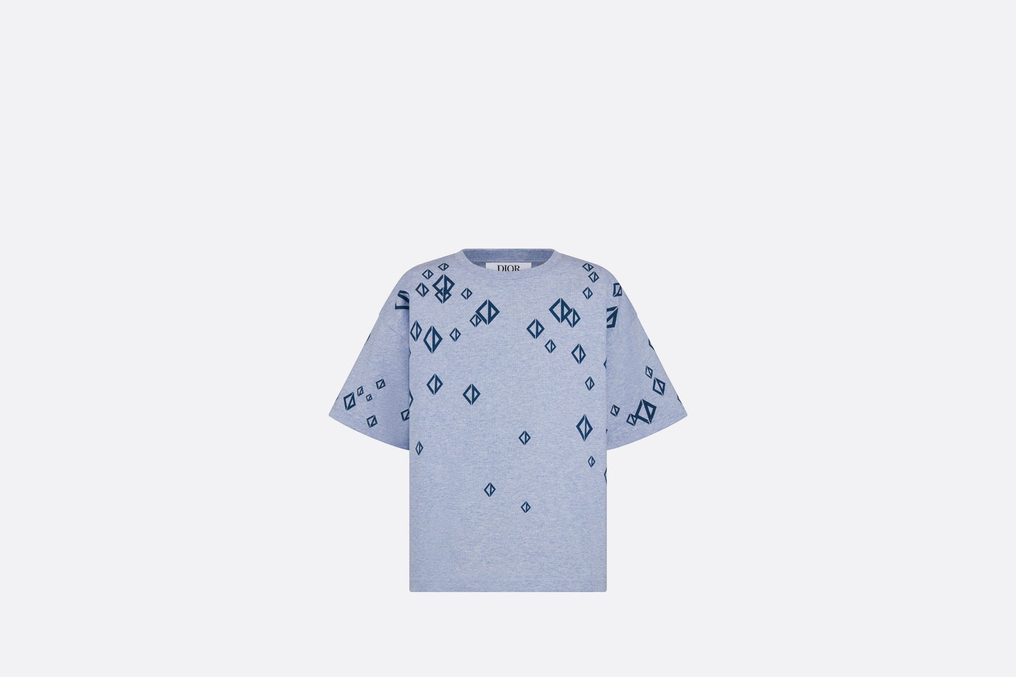 Kid's T-Shirt • Heathered Blue Cotton Jersey Printed with Deep Blue Cascade of CD Diamond Motifs