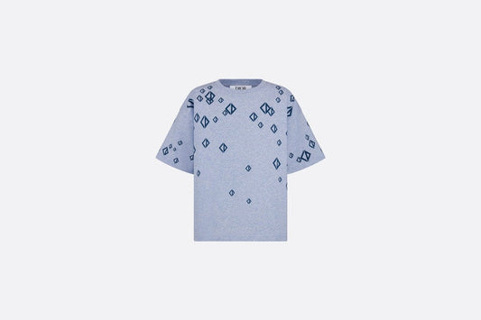 Kid's T-Shirt • Heathered Blue Cotton Jersey Printed with Deep Blue Cascade of CD Diamond Motifs