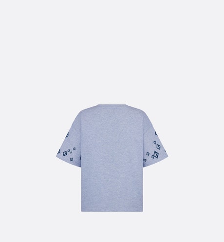 Kid's T-Shirt • Heathered Blue Cotton Jersey Printed with Deep Blue Cascade of CD Diamond Motifs