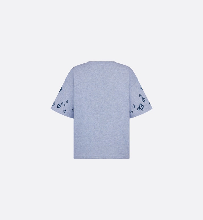 Kid's T-Shirt • Heathered Blue Cotton Jersey Printed with Deep Blue Cascade of CD Diamond Motifs