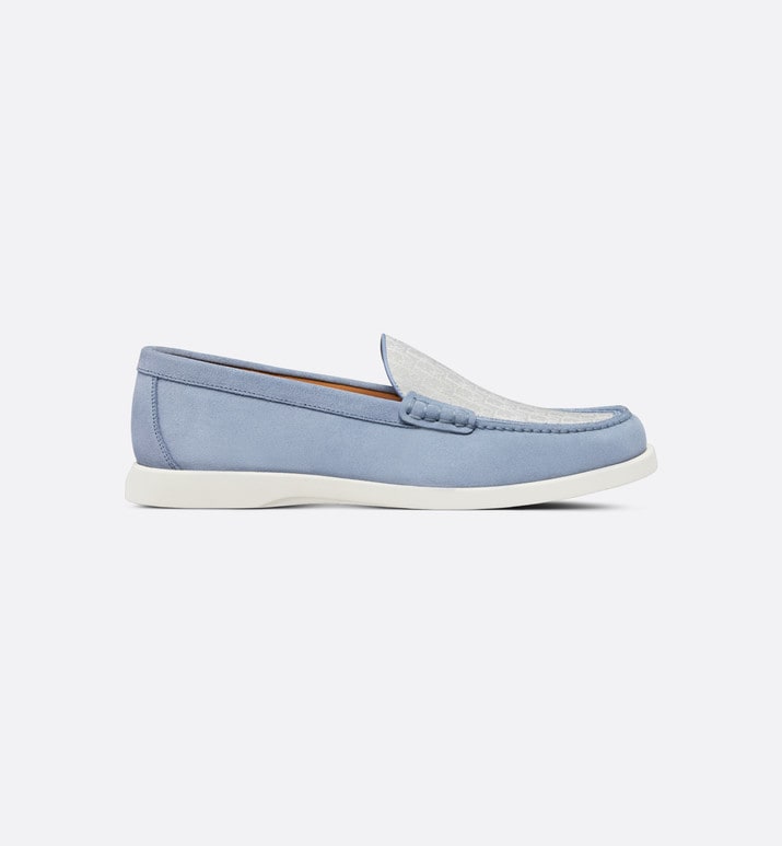 Dior Granville Loafer • Blue Suede with Gray and White Dior Oblique Jacquard