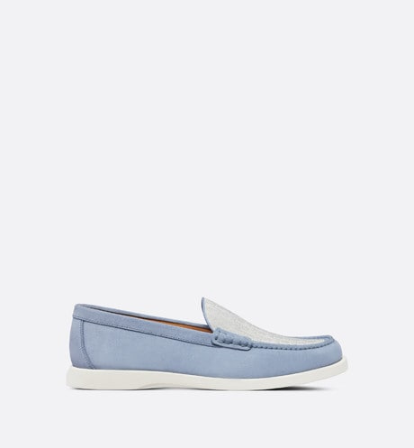 Dior Granville Loafer • Blue Suede with Gray and White Dior Oblique Jacquard
