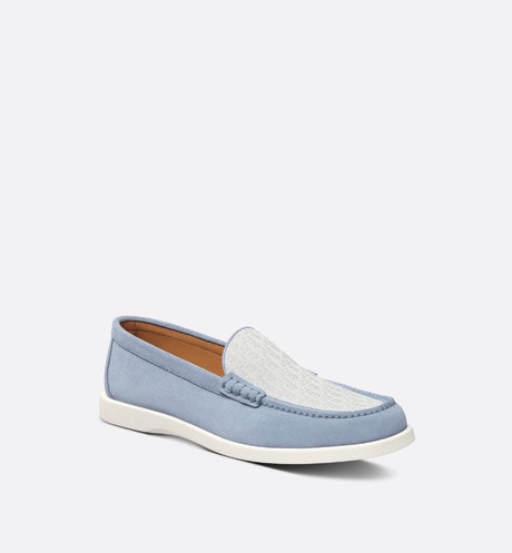 Dior Granville Loafer • Blue Suede with Gray and White Dior Oblique Jacquard
