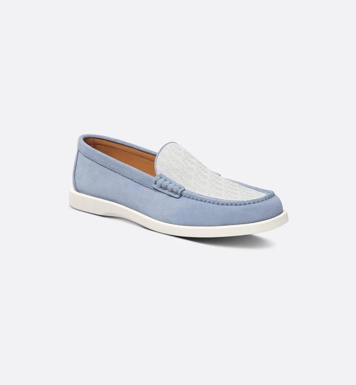 Dior Granville Loafer • Blue Suede with Gray and White Dior Oblique Jacquard